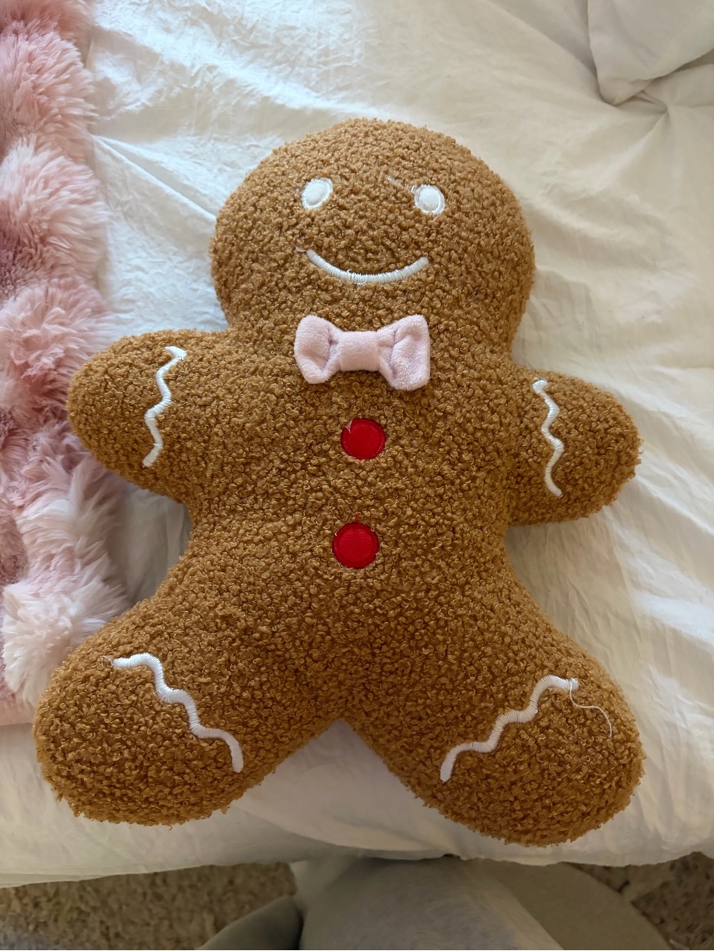 Target Brown Gingerbread Holiday Pillow with Pink Bow